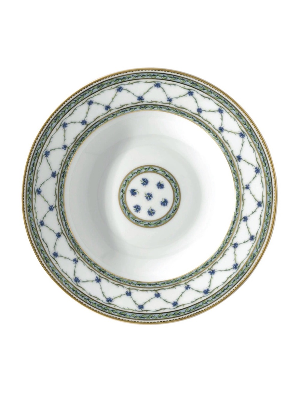 Raynaud Porcelain Bowl with Blue Floral and Gold Accents